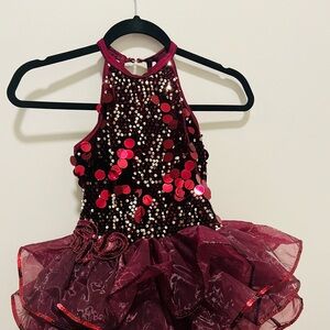Weissman : Burgundy Sequin Kids Girls Dance performance costume